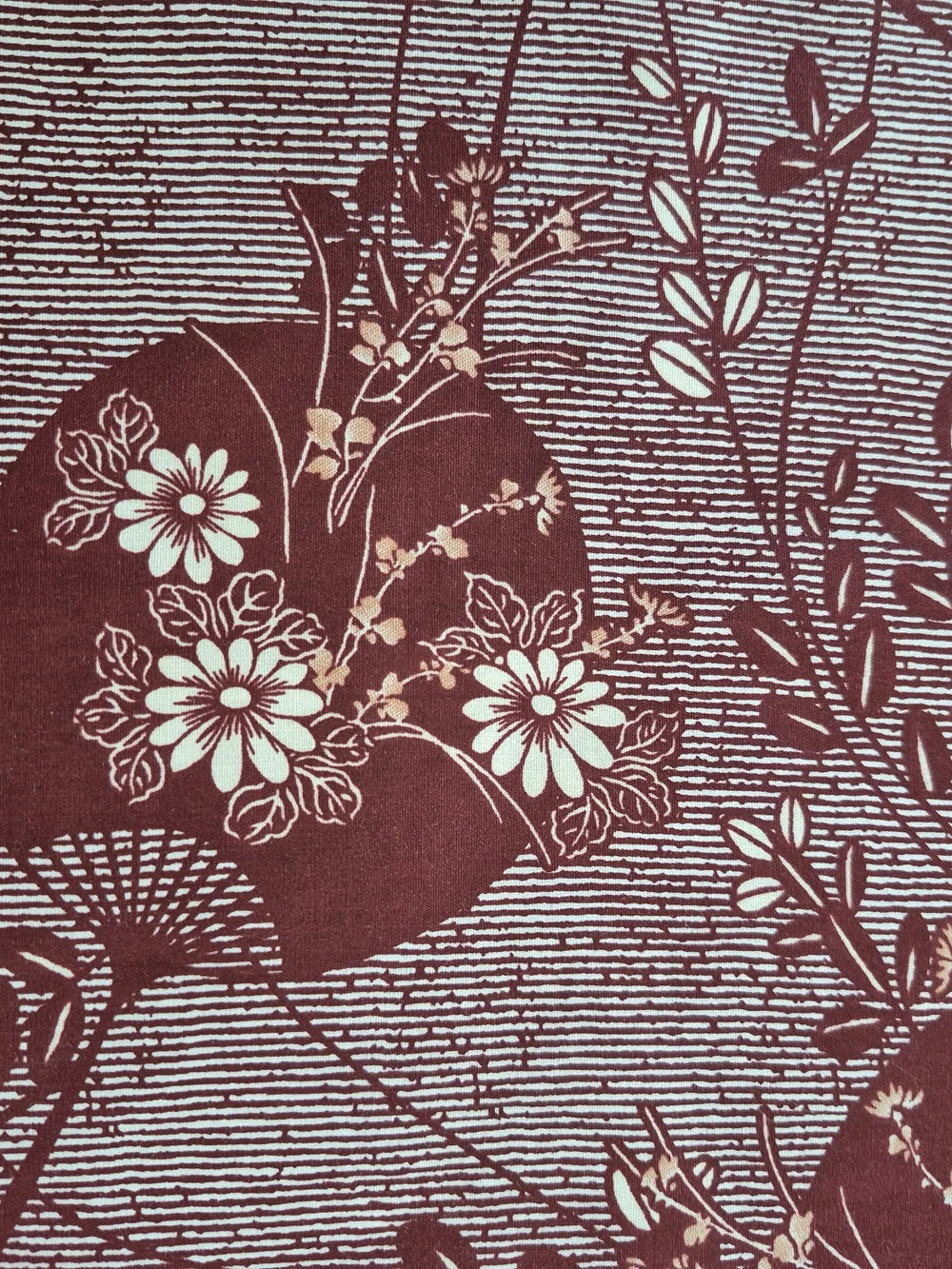 Burgundy Japanese Fans Kasuri Cotton Fabric 1 Yard Hoffman California Quilting